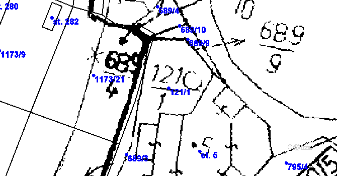 Parcela st. 121/1 v KÚ Opatovice I, Katastrální mapa