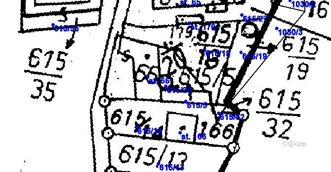 Parcela st. 615/20 v KÚ Opatovice I, Katastrální mapa