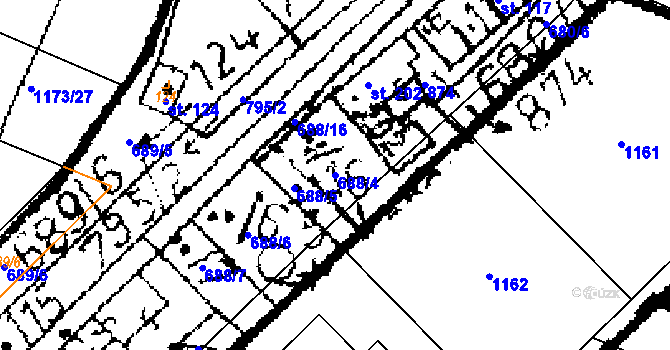 Parcela st. 688/4 v KÚ Opatovice I, Katastrální mapa