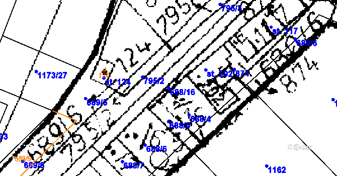 Parcela st. 688/16 v KÚ Opatovice I, Katastrální mapa
