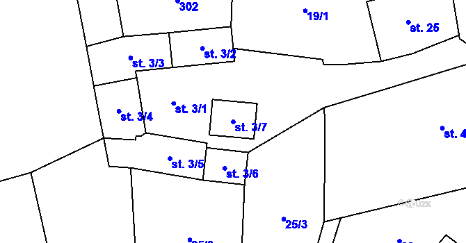 Parcela st. 3/7 v KÚ Víckovice, Katastrální mapa