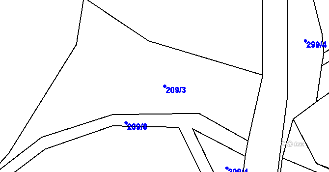 Parcela st. 209/3 v KÚ Víckovice, Katastrální mapa