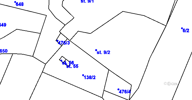Parcela st. 9/2 v KÚ Vilémovice u Červených Janovic, Katastrální mapa