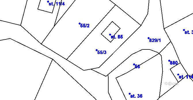 Parcela st. 55/3 v KÚ Zhoř u Červených Janovic, Katastrální mapa