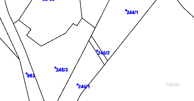 Parcela st. 245/2 v KÚ Zhoř u Červených Janovic, Katastrální mapa