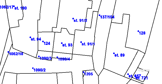 Parcela st. 91/1 v KÚ Červené Pečky, Katastrální mapa