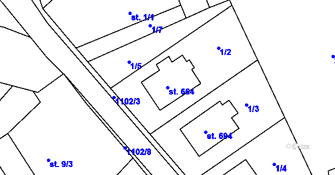 Parcela st. 664 v KÚ Červené Pečky, Katastrální mapa