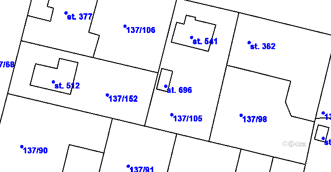 Parcela st. 696 v KÚ Červené Pečky, Katastrální mapa