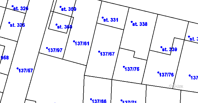 Parcela st. 137/67 v KÚ Červené Pečky, Katastrální mapa
