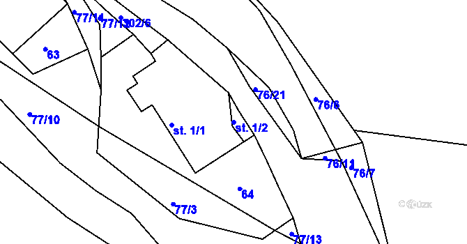 Parcela st. 1/2 v KÚ Dolany u Červených Peček, Katastrální mapa