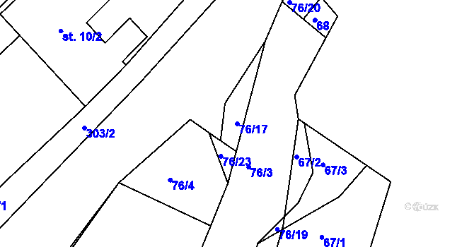 Parcela st. 76/17 v KÚ Dolany u Červených Peček, Katastrální mapa
