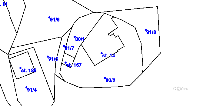 Parcela st. 14 v KÚ Červené Poříčí, Katastrální mapa