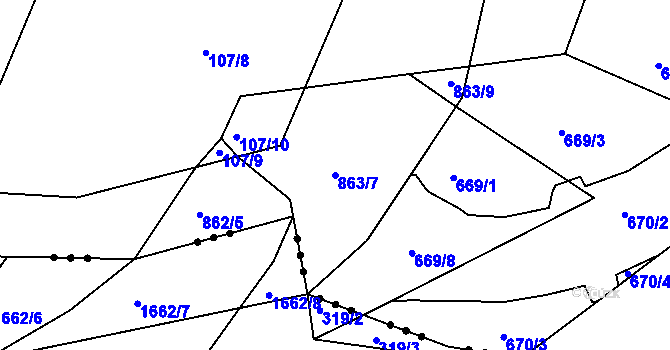 Parcela st. 863/7 v KÚ Červené Poříčí, Katastrální mapa