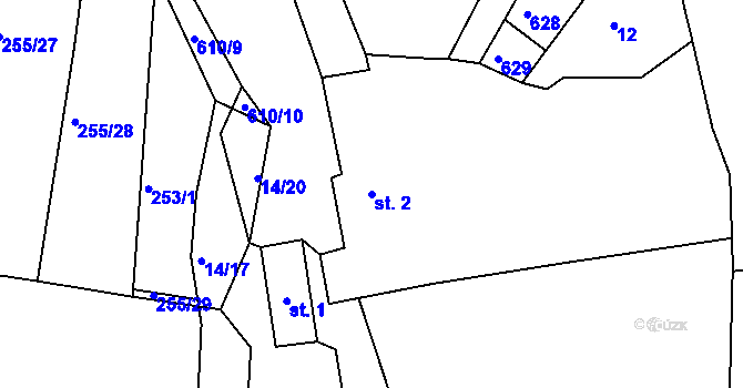 Parcela st. 2 v KÚ Jíno, Katastrální mapa