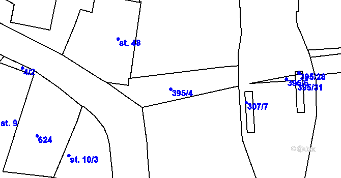 Parcela st. 395/4 v KÚ Jíno, Katastrální mapa
