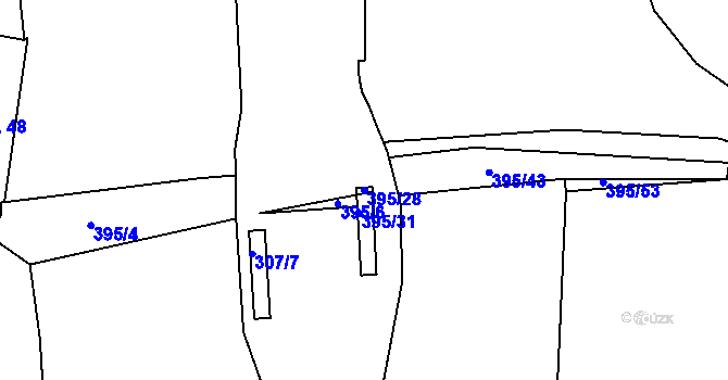 Parcela st. 395/28 v KÚ Jíno, Katastrální mapa