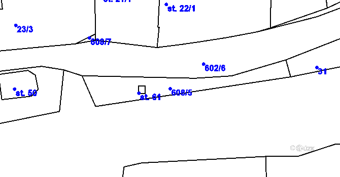 Parcela st. 608/5 v KÚ Jíno, Katastrální mapa