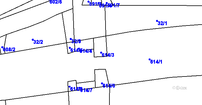 Parcela st. 614/3 v KÚ Jíno, Katastrální mapa
