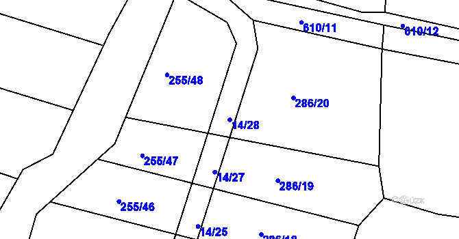 Parcela st. 14/28 v KÚ Jíno, Katastrální mapa