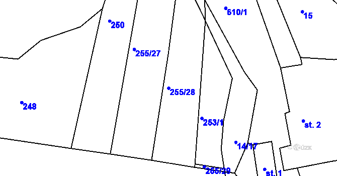Parcela st. 255/28 v KÚ Jíno, Katastrální mapa