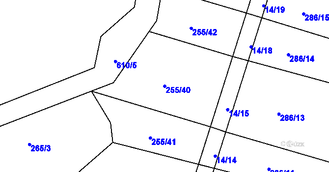 Parcela st. 255/40 v KÚ Jíno, Katastrální mapa