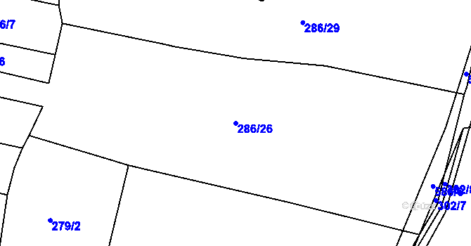 Parcela st. 286/26 v KÚ Jíno, Katastrální mapa