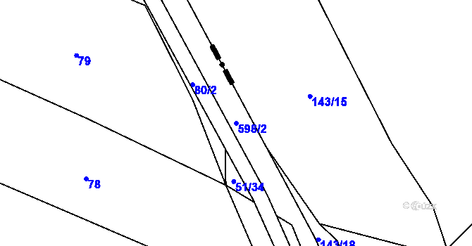 Parcela st. 598/2 v KÚ Jíno, Katastrální mapa