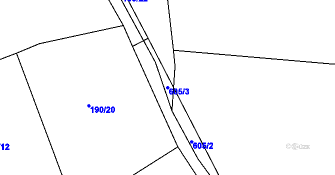 Parcela st. 605/3 v KÚ Jíno, Katastrální mapa