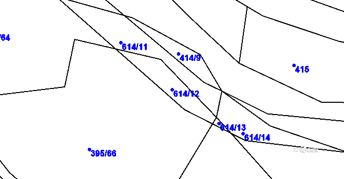 Parcela st. 614/12 v KÚ Jíno, Katastrální mapa