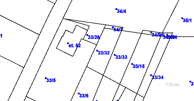 Parcela st. 33/32 v KÚ Kaliště u Červeného Poříčí, Katastrální mapa
