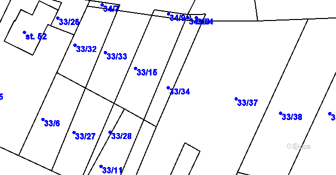 Parcela st. 33/34 v KÚ Kaliště u Červeného Poříčí, Katastrální mapa