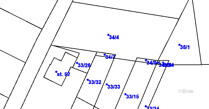 Parcela st. 34/7 v KÚ Kaliště u Červeného Poříčí, Katastrální mapa