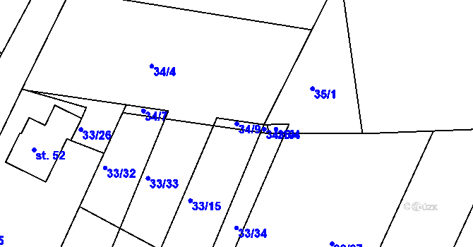Parcela st. 34/9 v KÚ Kaliště u Červeného Poříčí, Katastrální mapa