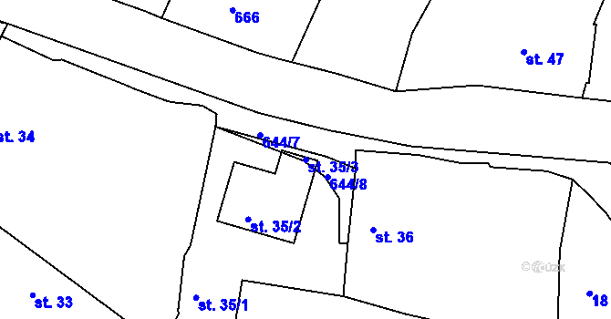 Parcela st. 35/3 v KÚ Třebýcinka, Katastrální mapa