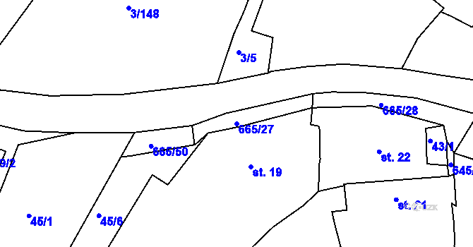 Parcela st. 665/27 v KÚ Třebýcinka, Katastrální mapa