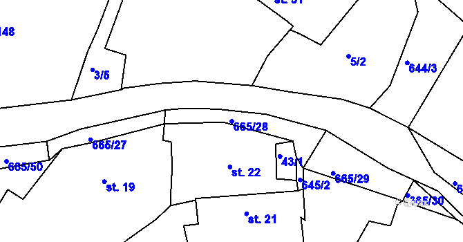 Parcela st. 665/28 v KÚ Třebýcinka, Katastrální mapa