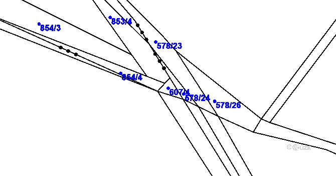 Parcela st. 607/4 v KÚ Třebýcinka, Katastrální mapa