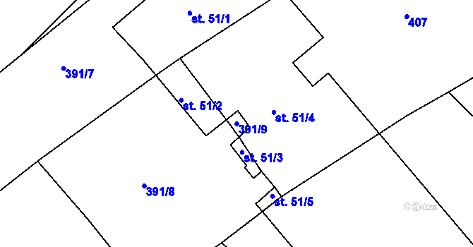 Parcela st. 391/9 v KÚ Třebýcinka, Katastrální mapa