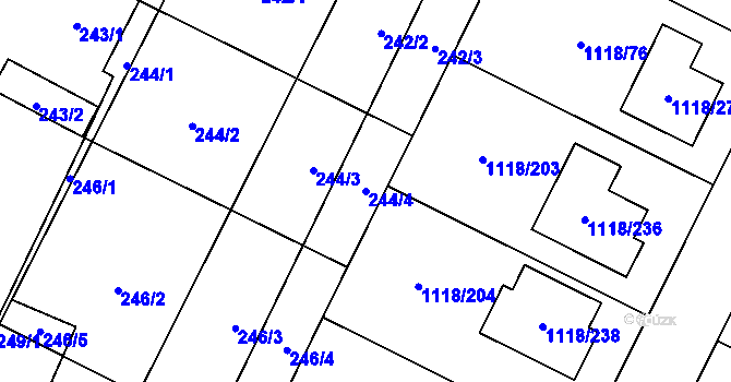 Parcela st. 244/4 v KÚ Červenka, Katastrální mapa