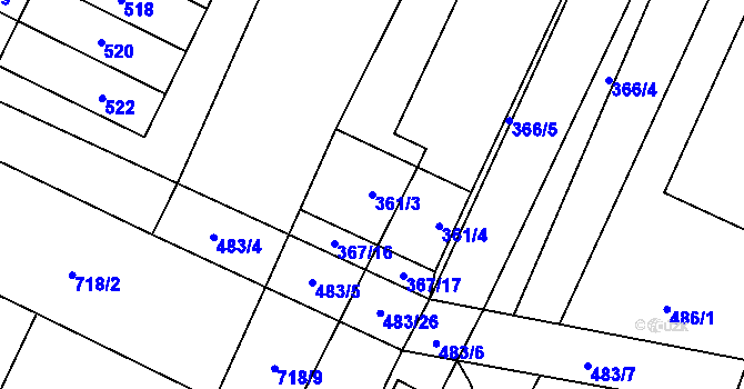 Parcela st. 361/3 v KÚ Červenka, Katastrální mapa