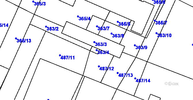 Parcela st. 363/4 v KÚ Červenka, Katastrální mapa