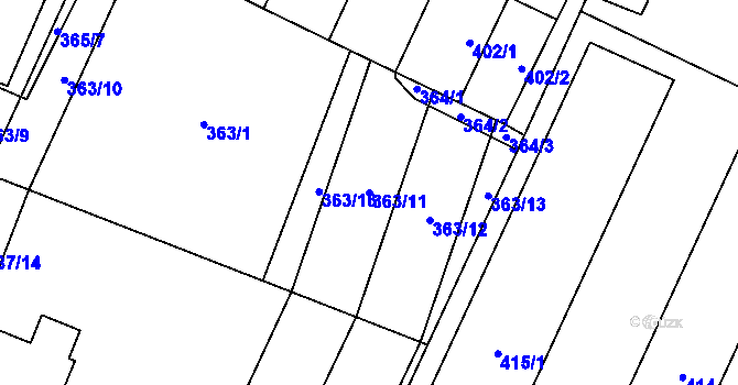 Parcela st. 363/11 v KÚ Červenka, Katastrální mapa