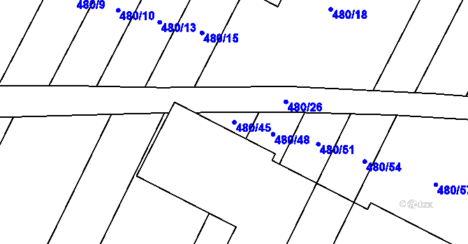 Parcela st. 480/45 v KÚ Červenka, Katastrální mapa