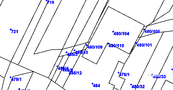 Parcela st. 480/109 v KÚ Červenka, Katastrální mapa
