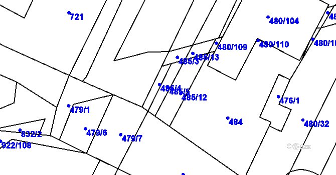 Parcela st. 485/5 v KÚ Červenka, Katastrální mapa