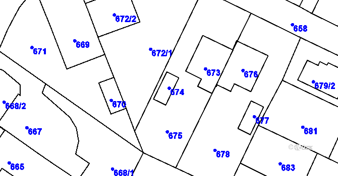 Parcela st. 674 v KÚ Červenka, Katastrální mapa