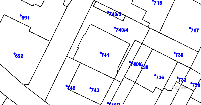 Parcela st. 741 v KÚ Červenka, Katastrální mapa
