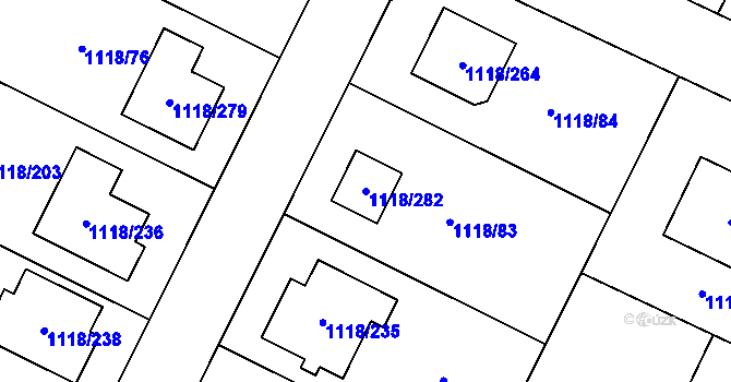 Parcela st. 1118/282 v KÚ Červenka, Katastrální mapa