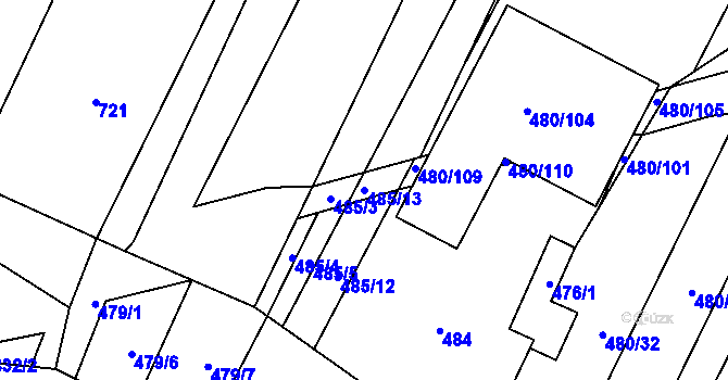 Parcela st. 485/13 v KÚ Červenka, Katastrální mapa
