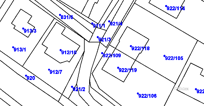 Parcela st. 922/109 v KÚ Červenka, Katastrální mapa